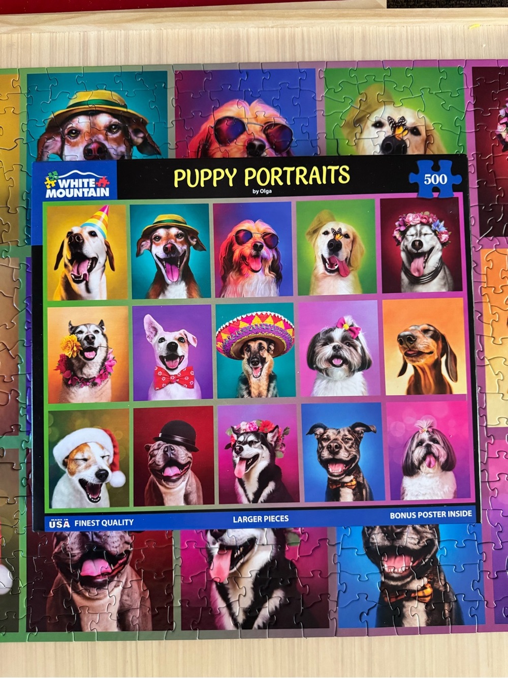 White Mountain Puppy Portraits 500 Piece Jigsaw Puzzle - Multicolor Artwork